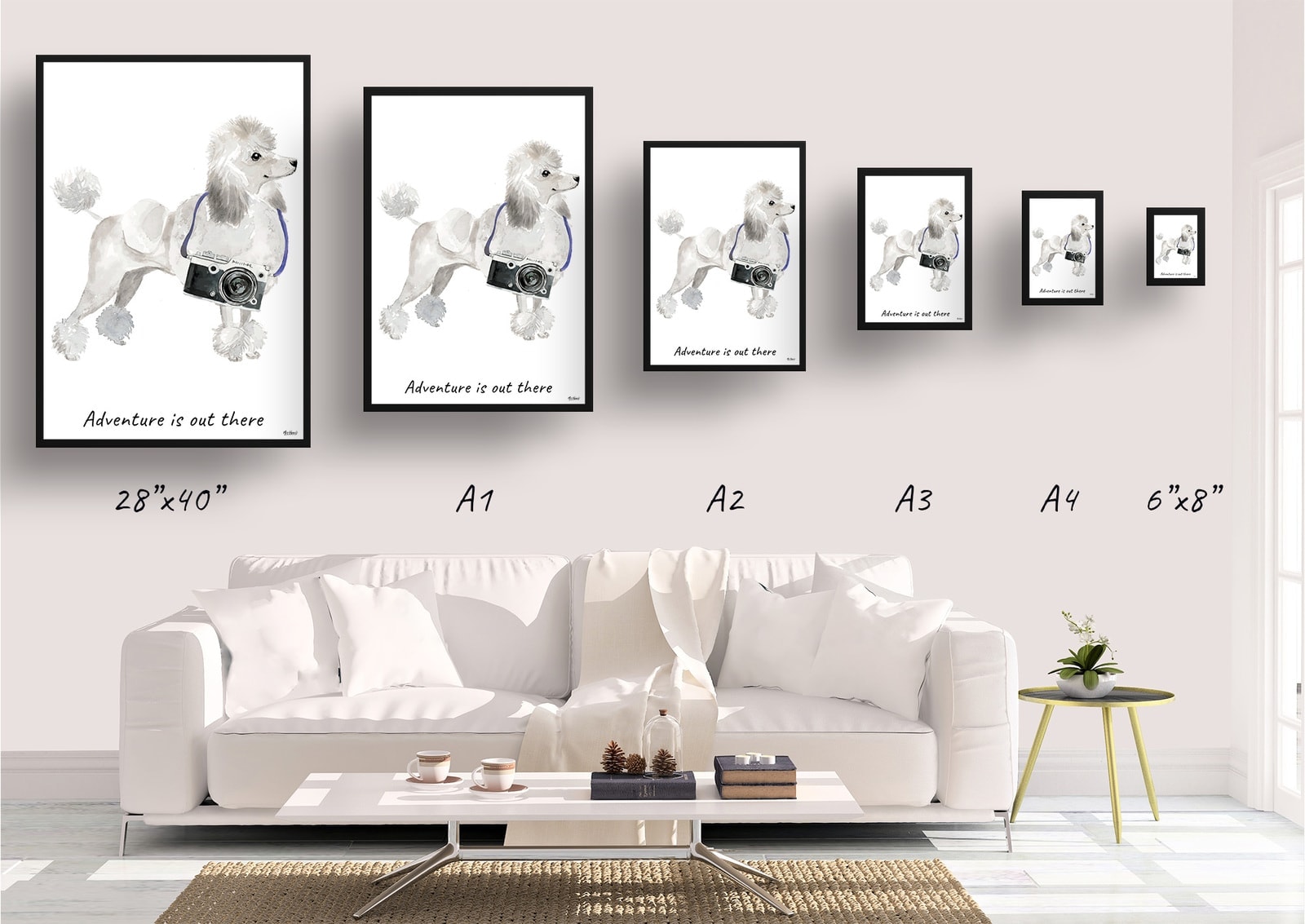 Adventure is out there White poodle dog print illustration. Framed & un-framed wall art 4 Adventure is out there White poodle dog print illustration. Framed & un-framed wall art - Image 2