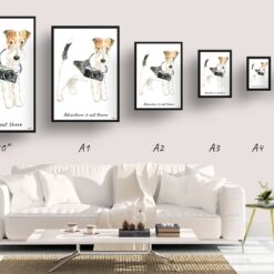 Adventure is out there Wire Haired Fox Terrier dog print illustration. Framed & un-framed wall art 11 adventure is out there portrait print wire haired fox terrier size comparison