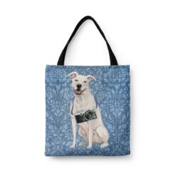 American Staffordshire terrier Dog Denim Style Tote Bag 31 denim dogs tote american staffordshire terrier bleached damask denim front view white