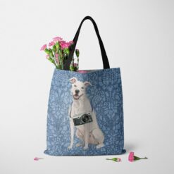 American Staffordshire terrier Dog Denim Style Tote Bag 35 denim dogs tote american staffordshire terrier bleached damask denim tote standing carnations