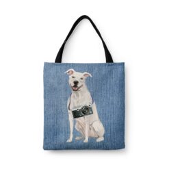 American Staffordshire terrier Dog Denim Style Tote Bag 32 denim dogs tote american staffordshire terrier gently faded denim front view white