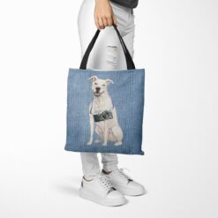 American Staffordshire terrier Dog Denim Style Tote Bag 40 denim dogs tote american staffordshire terrier gently faded denim tote woman trowsers walking view