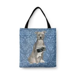 American Staffordshire terrier grey Dog Denim Style Tote Bag 31 denim dogs tote american staffordshire terrier grey bleached damask denim front view white