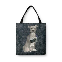 American Staffordshire terrier grey Dog Denim Style Tote Bag 30 denim dogs tote american staffordshire terrier grey dark damask denim front view white