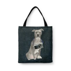 American Staffordshire terrier grey Dog Denim Style Tote Bag 33 denim dogs tote american staffordshire terrier grey dark denim front view white