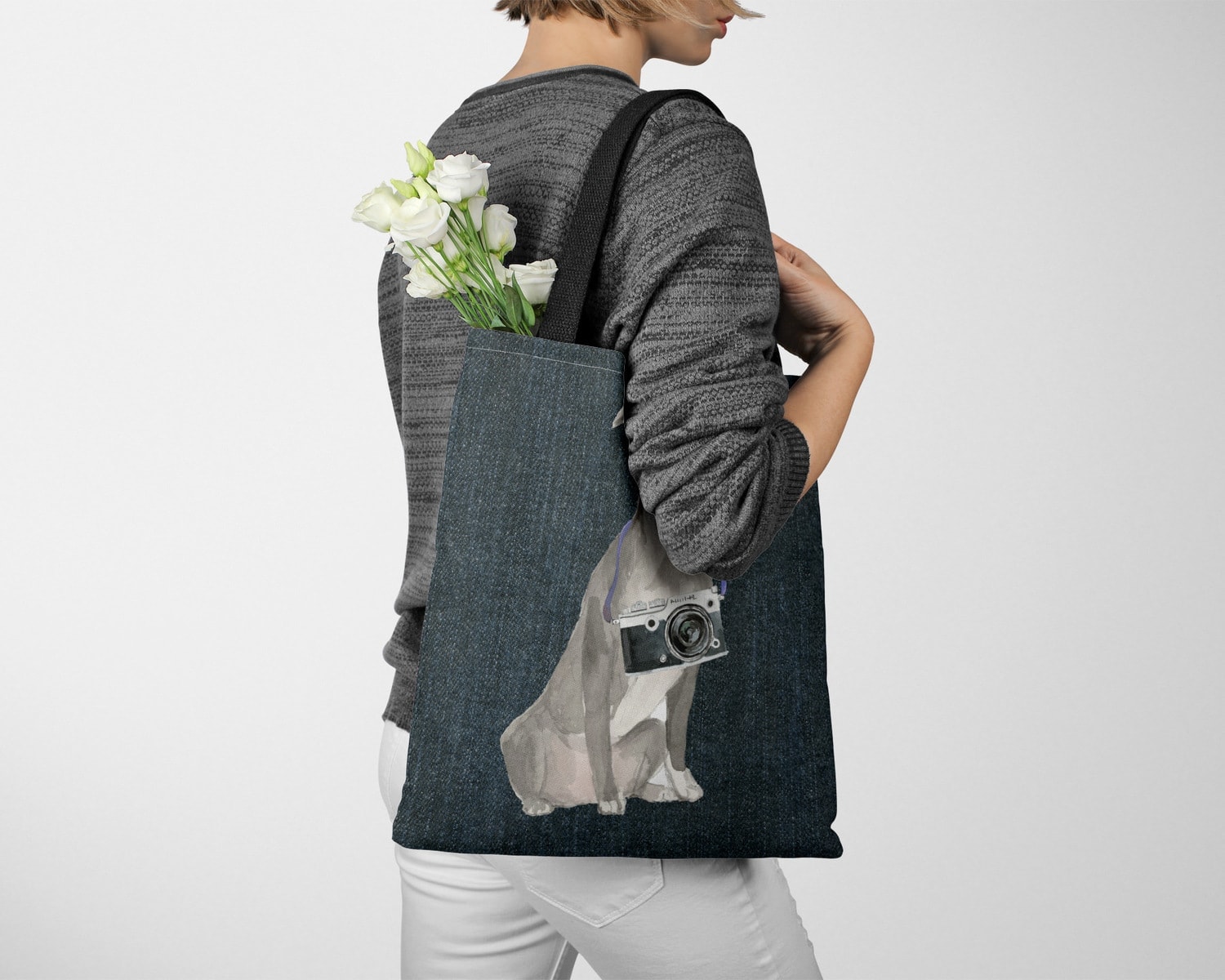 American Staffordshire terrier grey Dog Denim Style Tote Bag 13 American Staffordshire terrier grey Dog Denim Style Tote Bag - Image 11
