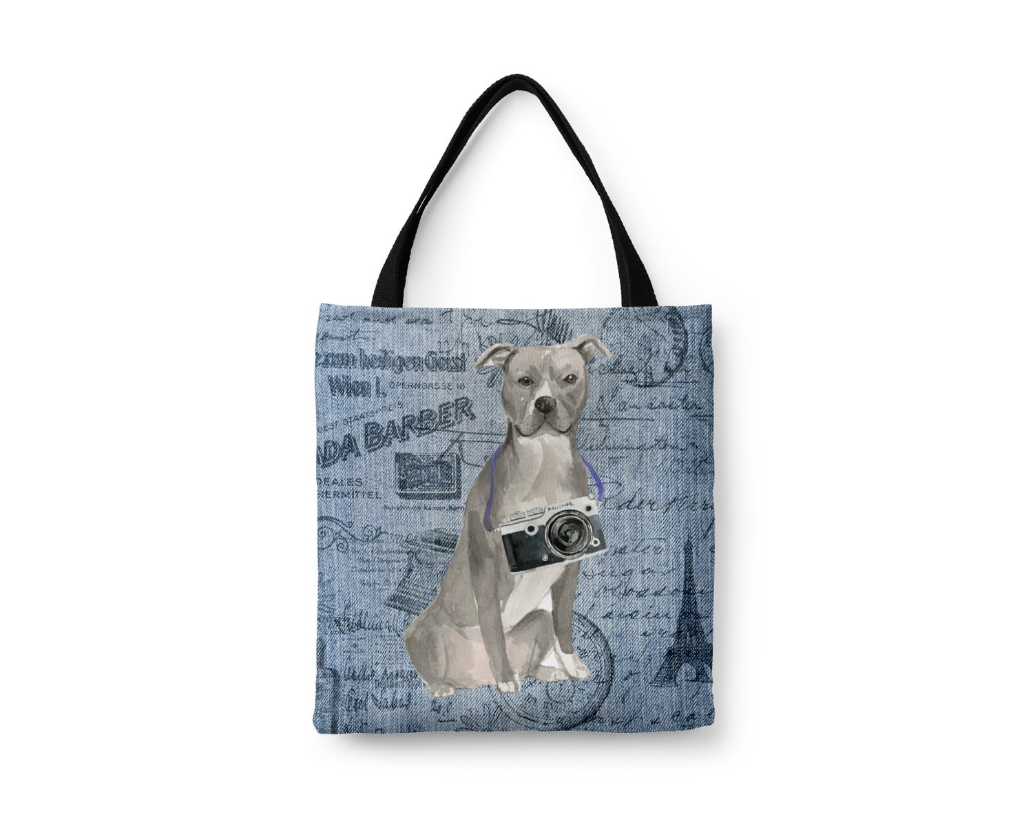 American Staffordshire terrier grey Dog Denim Style Tote Bag 3 American Staffordshire terrier grey Dog Denim Style Tote Bag