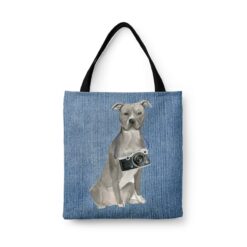 American Staffordshire terrier grey Dog Denim Style Tote Bag 32 denim dogs tote american staffordshire terrier grey gently faded denim front view white