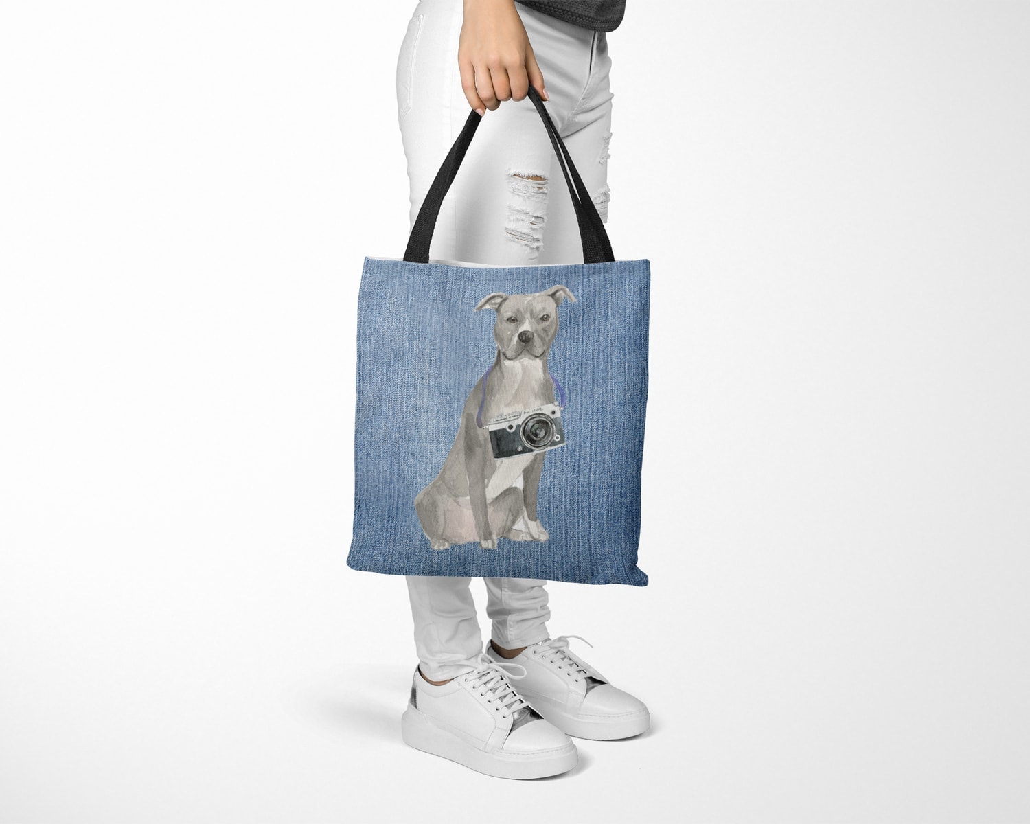 American Staffordshire terrier grey Dog Denim Style Tote Bag 15 American Staffordshire terrier grey Dog Denim Style Tote Bag - Image 13
