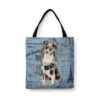 Australian Shepherd Dog Denim Style Tote Bag 2 denim dogs tote australian shepherd faded ephemera denim front view white