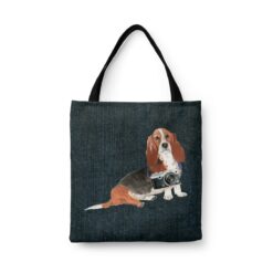 denim dogs tote basset hound dark denim front view white