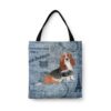 Basset Hound Dog Denim Style Tote Bag 2 denim dogs tote basset hound faded ephemera denim front view white