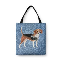 denim dogs tote beagle bleached damask denim front view white