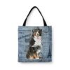 Bernese Mountain Dog Dog Denim Style Tote Bag 1 denim dogs tote bernese mountain dog faded ephemera denim front view white
