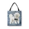 Bichon Frise Dog Denim Style Tote Bag 1 denim dogs tote bichon frise faded ephemera denim front view white