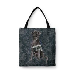 Black Lab Dog Denim Style Tote Bag 30 denim dogs tote black lab dark damask denim front view white