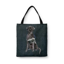 Black Lab Dog Denim Style Tote Bag 33 denim dogs tote black lab dark denim front view white
