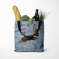 Black & Tan Dachshund Dog Denim Style Tote Bag 39 denim dogs tote black tan dachshund faded ephemera denim tote standing food