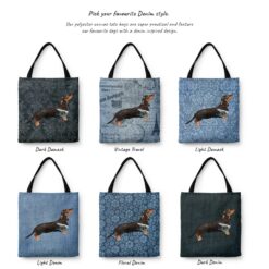 Black & Tan Dachshund Dog Denim Style Tote Bag 29 denim dogs tote black tan dachshund variations