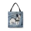 Black&white French bulldog Dog Denim Style Tote Bag 1 denim dogs tote blackwhite french bulldog faded ephemera denim front view white