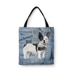 Black&white French bulldog Dog Denim Style Tote Bag