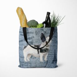 Black&white French bulldog Dog Denim Style Tote Bag 39 denim dogs tote blackwhite french bulldog faded ephemera denim tote standing food