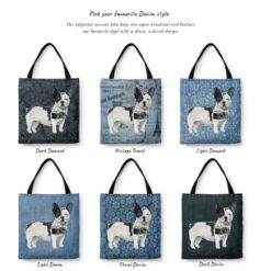 Black&white French bulldog Dog Denim Style Tote Bag 29 denim dogs tote blackwhite french bulldog variations