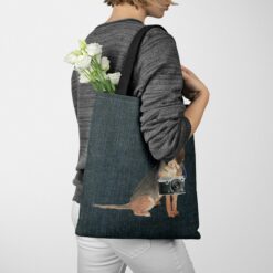BloodHound Dog Denim Style Tote Bag 38 denim dogs tote bloodhound dark denim tote woman jumper walking view