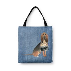 BloodHound Dog Denim Style Tote Bag 32 denim dogs tote bloodhound gently faded denim front view white