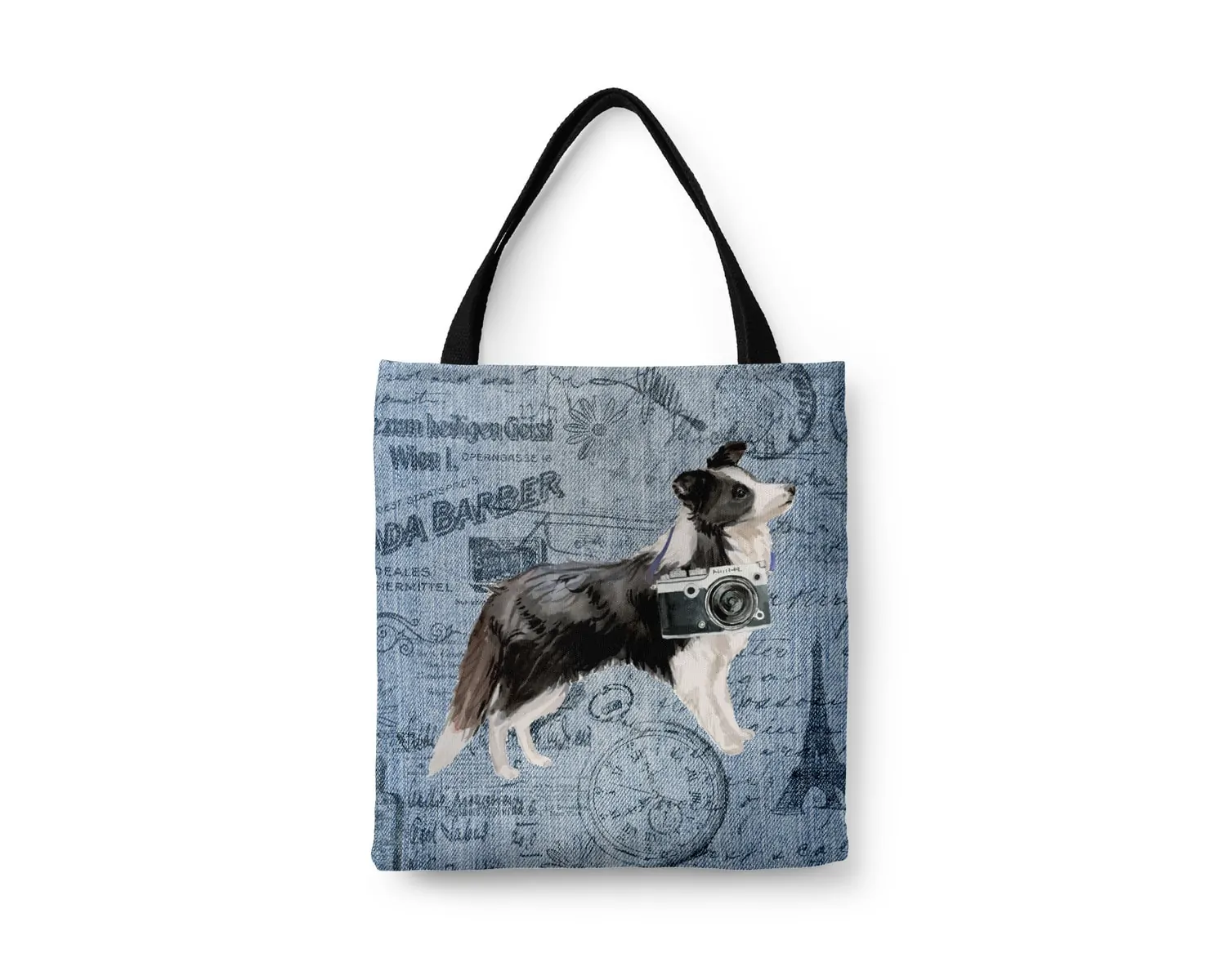 Border Collie Dog Denim Style Tote Bag 3 Border Collie Dog Denim Style Tote Bag