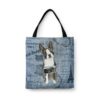 Boston Terrier Dog Denim Style Tote Bag 1 denim dogs tote boston terrier faded ephemera denim front view white