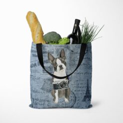 Boston Terrier Dog Denim Style Tote Bag 39 denim dogs tote boston terrier faded ephemera denim tote standing food