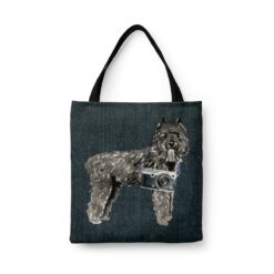 Bouvier des Flandres Dog Denim Style Tote Bag 33 denim dogs tote bouvier des flandres dark denim front view white