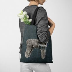 Bouvier des Flandres Dog Denim Style Tote Bag 38 denim dogs tote bouvier des flandres dark denim tote woman jumper walking view