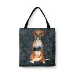 Boxer Dog Denim Style Tote Bag 30 denim dogs tote boxer dark damask denim front view white
