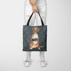 Boxer Dog Denim Style Tote Bag 37 denim dogs tote boxer dark damask denim tote woman trowsers front view