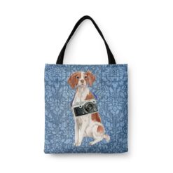 denim dogs tote brittany bleached damask denim front view white
