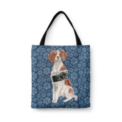 denim dogs tote brittany daisy denim front view white