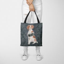 denim dogs tote brittany dark damask denim tote woman trowsers front view