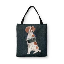 denim dogs tote brittany dark denim front view white
