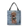 Brown Cockapoo Dog Denim Style Tote Bag 1 denim dogs tote brown cockapoo faded ephemera denim front view white