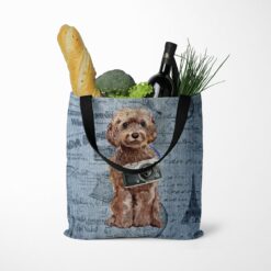 denim dogs tote brown cockapoo faded ephemera denim tote standing food