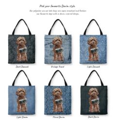 denim dogs tote brown cockapoo variations