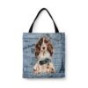 Brown Cocker Spaniel Dog Denim Style Tote Bag 1 denim dogs tote brown cocker spaniel faded ephemera denim front view white
