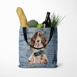 Brown Cocker Spaniel Dog Denim Style Tote Bag 39 denim dogs tote brown cocker spaniel faded ephemera denim tote standing food