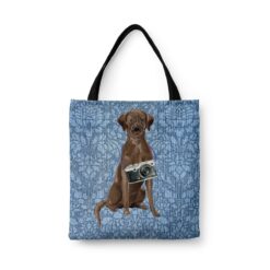 Brown Labrador retriever Dog Denim Style Tote Bag 31 denim dogs tote brown labrador retriever bleached damask denim front view white