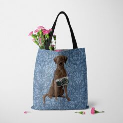 Brown Labrador retriever Dog Denim Style Tote Bag 35 denim dogs tote brown labrador retriever bleached damask denim tote standing carnations