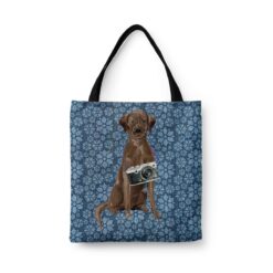 Brown Labrador retriever Dog Denim Style Tote Bag 34 denim dogs tote brown labrador retriever daisy denim front view white