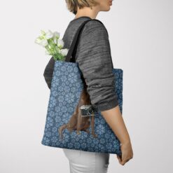 Brown Labrador retriever Dog Denim Style Tote Bag 36 denim dogs tote brown labrador retriever daisy denim tote woman jumper view