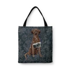 Brown Labrador retriever Dog Denim Style Tote Bag 30 denim dogs tote brown labrador retriever dark damask denim front view white